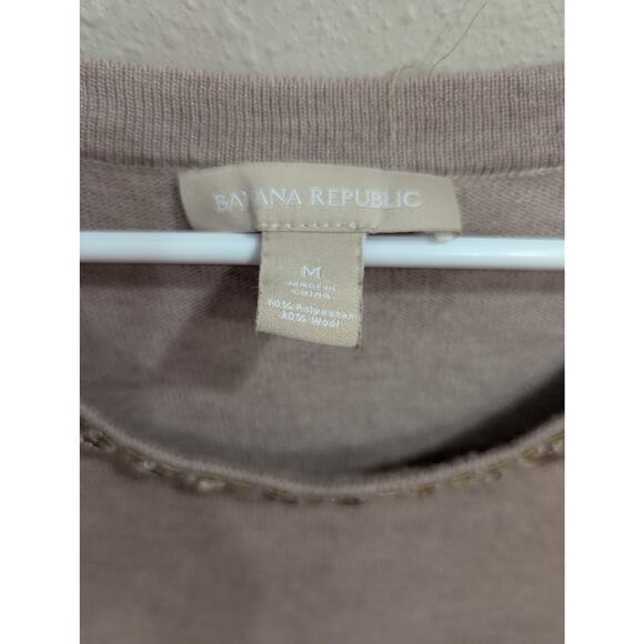 Pretty bejeweled crew neckline wool blend taupe sweater by Banana Republic, Med - Picture 2 of 11